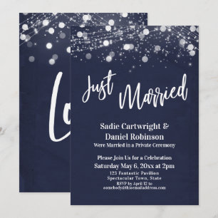 Lights Grunge Just Married Navy Empfang-Only Einladung