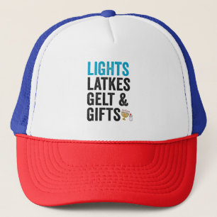 Lights latkes gelt & Gifts Funny Jewish Hanukkah Truckerkappe