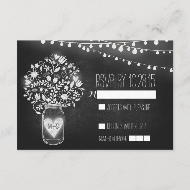 Lights mason jar chalkboard Hochzeit RSVP Karten (Vorderseite)