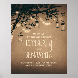 Lights Mason Jar Rustic Wedding Begrüßungszeichen Poster