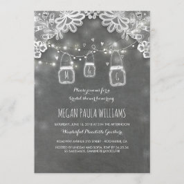 Lights Mason Jars Lace Rustikales Brautparty Einladung