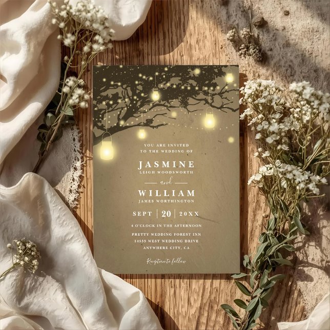 Lights on oak tree Rustic Elegant QR Code Wedding Einladung (Von Creator hochgeladen)