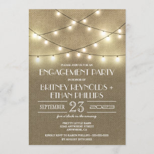 Lights+ Rustic Burlap Engagement Party Einladungen