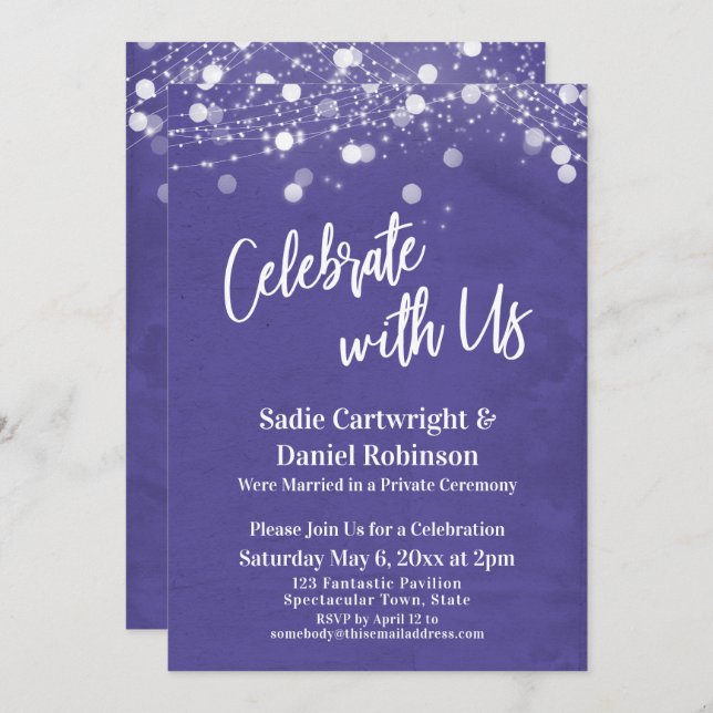 Lights Textured Celebrate mit uns Lila Empfang Einladung (Vorne/Hinten)