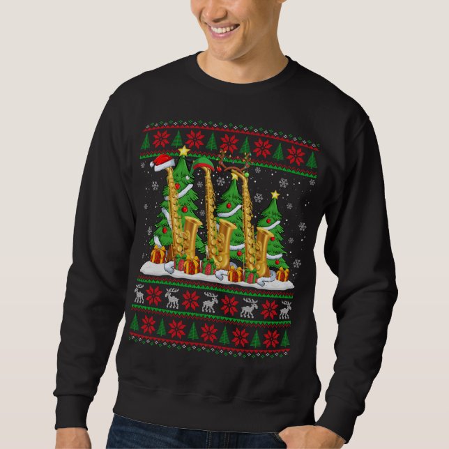 Lights Xmas Sweater Style Ugly Santa Saxophone Chr Sweatshirt (Vorderseite)