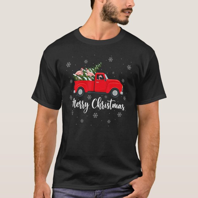 Lights Xmas Tree Flamingo Red Truck Merry Christma T-Shirt (Vorderseite)