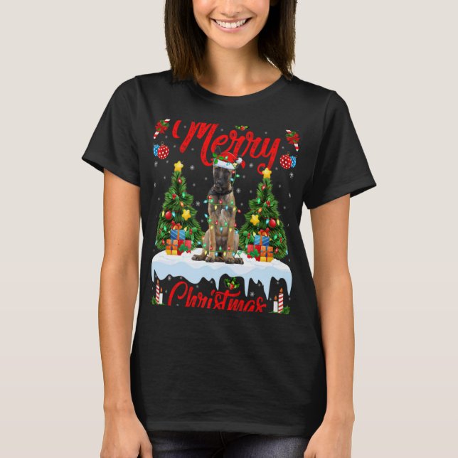 Lights Xmas Tree Santa Belgian Malinois Dog Christ T-Shirt (Vorderseite)