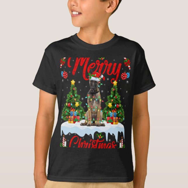 Lights Xmas Tree Santa Belgian Malinois Dog Christ T-Shirt (Vorderseite)