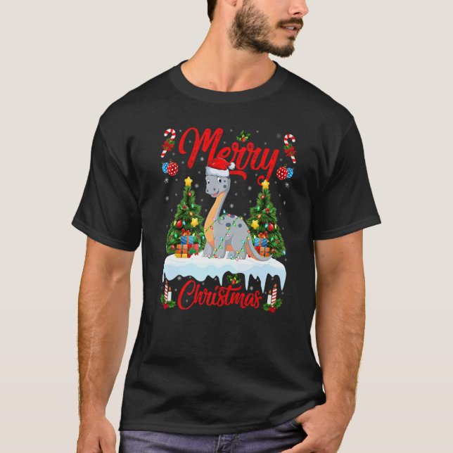 Lights Xmas Tree Santa Diplodocus Dinosaur Christm T-Shirt (Vorderseite)