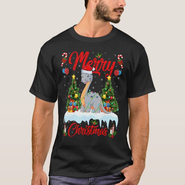 Lights Xmas Tree Santa Diplodocus Dinosaur Christm T-Shirt (Vorderseite)