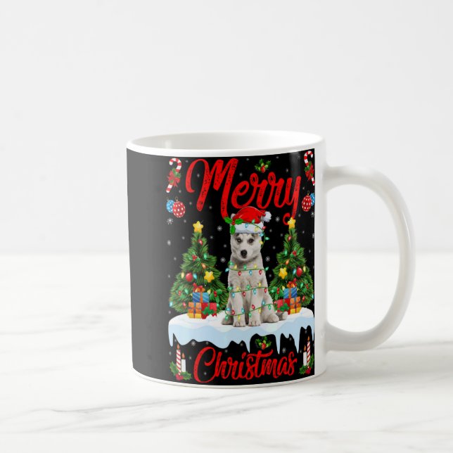 Lights Xmas Tree Santa Siberian Husky Dog Christma Kaffeetasse (Rechts)