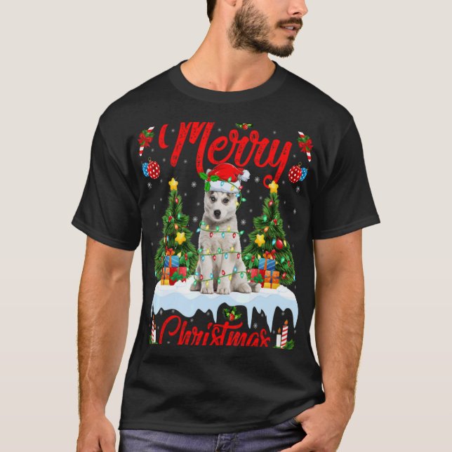 Lights Xmas Tree Santa Siberian Husky Dog Christma T-Shirt (Vorderseite)