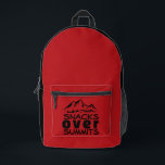 Lightweight Trail Hiking red black Backpack Gift Bedruckter Rucksack<br><div class="desc">Hey there, adventurer! You've GOT to check out this backpack – it's seriously awesome, just like you! This black hiking backpack has such a cool style, and those bright orange side panels? They totally make it pop! And, oh my gosh, the mountain design on the front pocket that says "Snacks...</div>