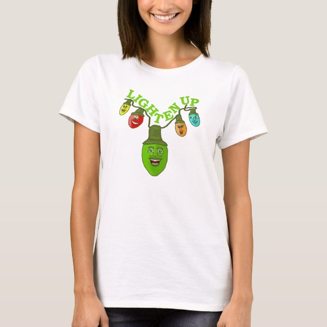 Lighup Christmas Niedlich Funny Cartoon Glühbirnen T-Shirt (Vorderseite)