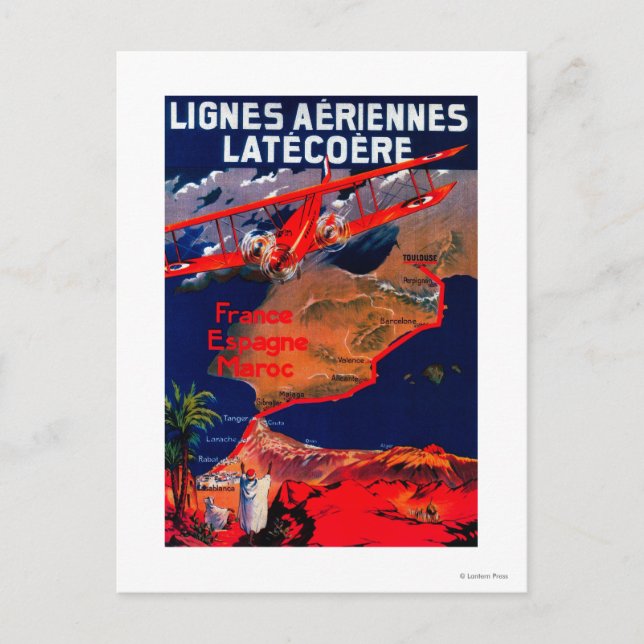 Lignes Aeriennes Latecoere Vintage Poster Postkarte (Vorderseite)