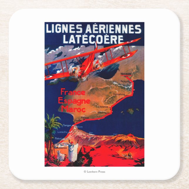 Lignes Aeriennes Latecoere Vintages Plakat Rechteckiger Pappuntersetzer (Vorderseite)