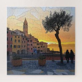 Ligurian Village Sunset Puzzle - Italy in a Jigsaw