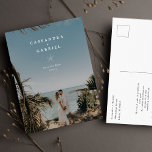 Lihue Wedding Save the Date Ankündigungspostkarte<br><div class="desc">Moderne Hochzeiten sichern das Datum mit klassischer Weißtypografie,  einem kleinen Seesternmotiv und einem individuellen Foto-Hintergrund.</div>