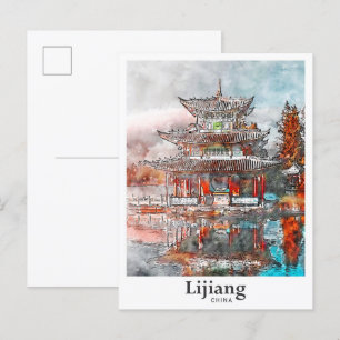 Lijiang China Reisen Wasserfarbenhandgezeichnet Postkarte