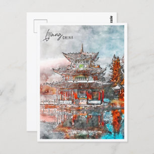 Lijiang China Travel Place Wasserfarbe Postkarte
