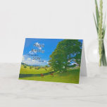 Like hat sein Zimmer, Pastoral landscape Birthday  Karte<br><div class="desc">In Tranquil painting showing farm fields in the countryside. Horses and sheep graze peacefully under a tree. The sun sines from a blue with fluffy white clouds. The picture is of the Lake District in the UK. Copyright Norma Cornes</div>