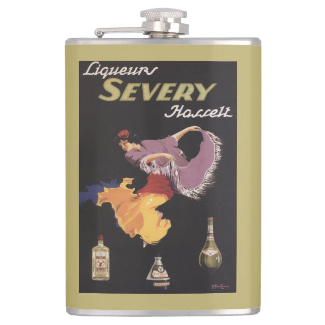 Liköre Severy Hasselt förderndes Plakat Flachmann (Vorderseite)