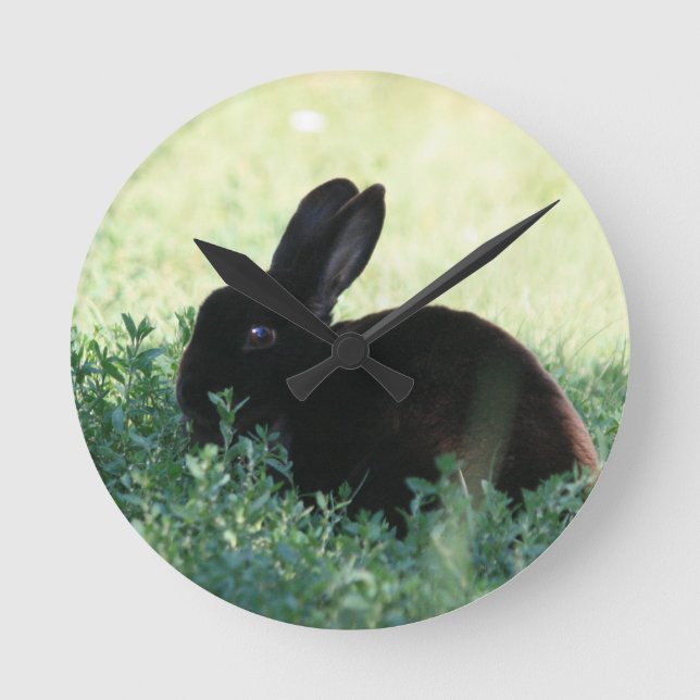 Lil Black Bunny Runde Wanduhr (Vorderseite)
