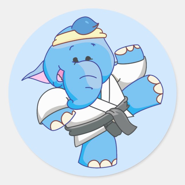 Lil Blue Elephant Karate Runder Aufkleber (Vorderseite)