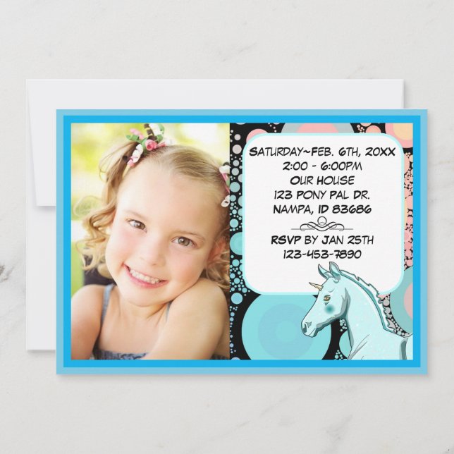 Lil Blue Palomino Einhorn (abstrakte Kreise/Bild) Einladung (Rückseite)