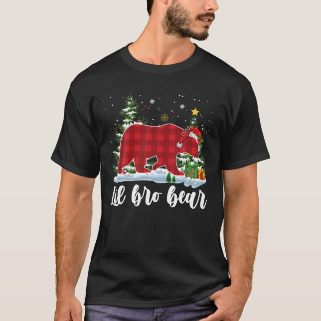 LIL BRO BEAR Kids Red Kariert Christmas Pajama Bro T-Shirt (Vorderseite)