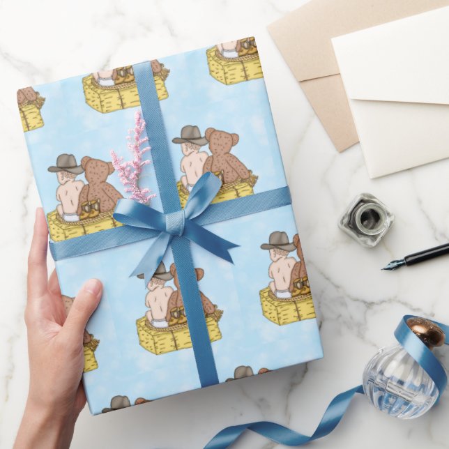 Lil' Cowboy and Teddy Bear Baby Shower Geschenkpapier (Schenken)
