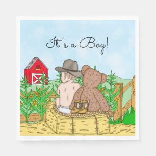 Lil' Cowboy and Teddy Bear Baby Shower Serviette