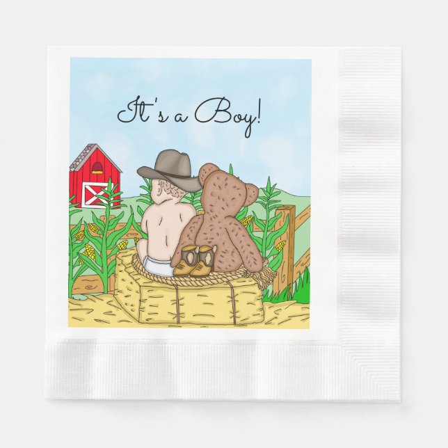Lil' Cowboy and Teddy Bear Baby Shower Serviette (Vorderseite)