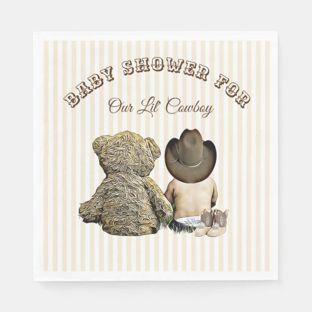 Lil Cowboy and Teddy Bear Baby Showroom Napkins Serviette (Vorderseite)