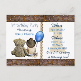 Lil Cowboy Baby Boy und Teddy Bear 1. Geburtstag Einladungspostkarte
