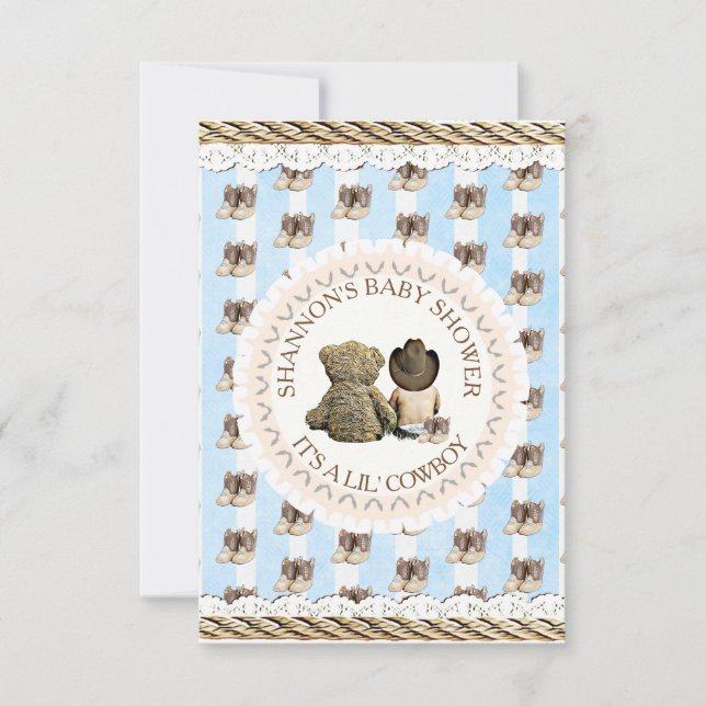 Lil' Cowboy Boy Country and Western Babydusche Einladung (Vorderseite)