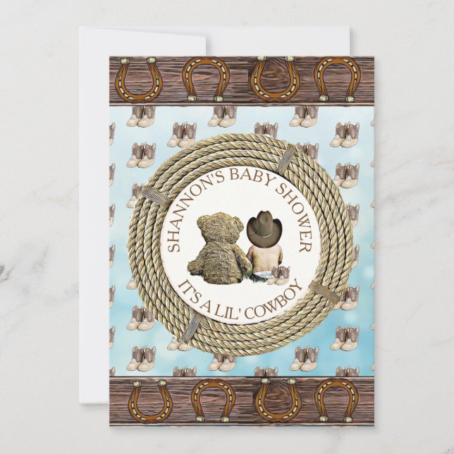 Lil' Cowboy Boy Country and Western Babydusche Einladung (Vorderseite)