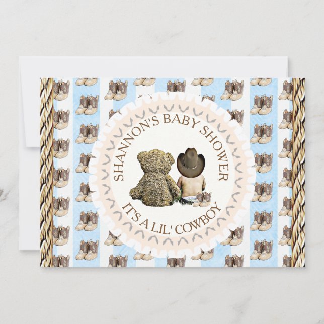Lil' Cowboy Boy Country and Western Babydusche Einladung (Vorderseite)