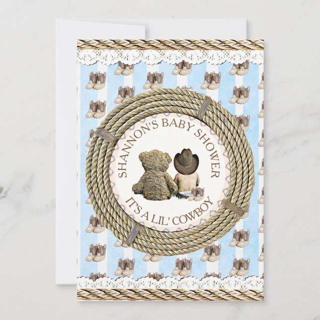 Lil' Cowboy Boy Country and Western Babydusche Einladung (Vorderseite)