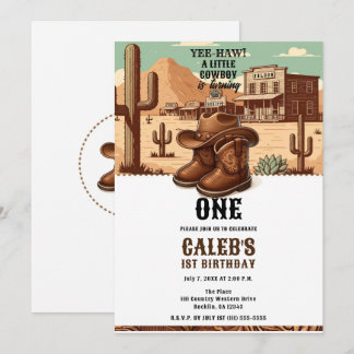 Lil Cowboy Country Western Boots Hat 1. Geburtstag Einladung