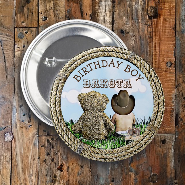 Lil' Cowboy und Teddy Bear Boy's Birthday Boy Button (Von Creator hochgeladen)