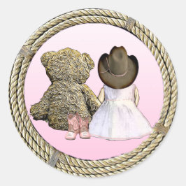Lil' Cowgirl | Rosa Babydusche Runder Aufkleber