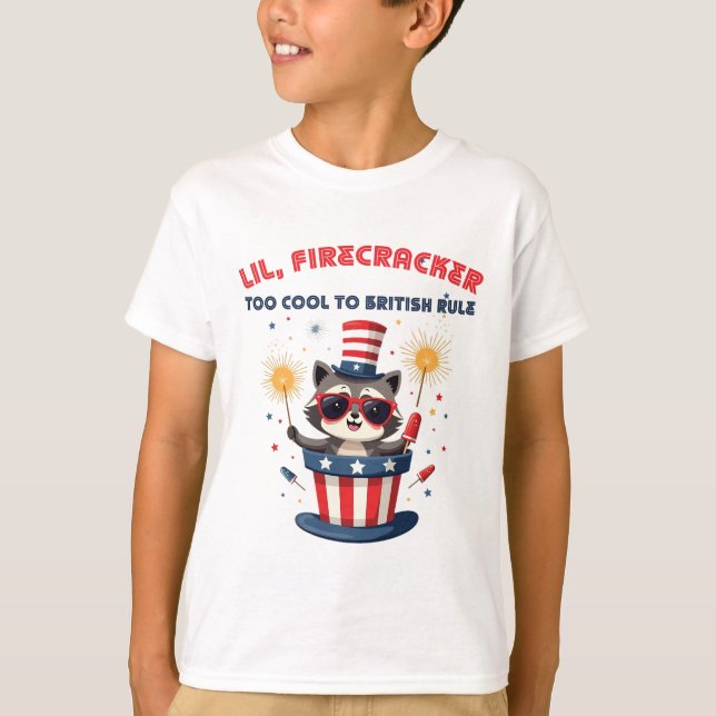 Lil' Firecracker Raccoon 4. Juli T-Shirt (Vorderseite)
