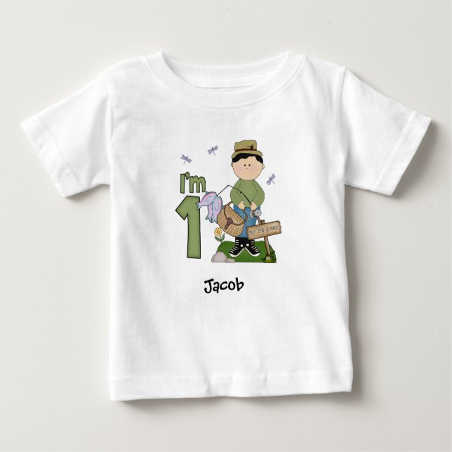 Lil Fishingman 1. Geburtstag Baby T - Shirt (Vorderseite)