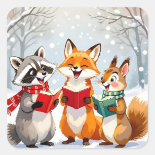 Lil Forest Animals singen Weihnachtslieder Quadratischer Aufkleber