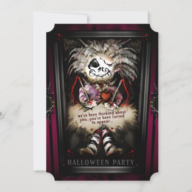 Lil Girly Voodoo Doll Halloween-Party Family Invit Einladung (Vorderseite)