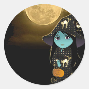 Lil' Hexe in Black Gold Robe Halloween Runder Aufkleber