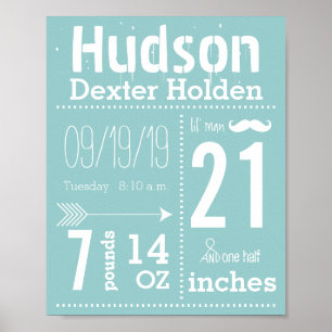 Lil Man Mustache Chalkboard Boy Baby Stat Arrow Poster