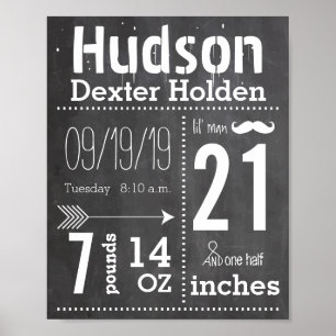 Lil Man Mustache Chalkboard Boy Baby Stat Arrow Poster