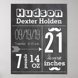 Lil Man Mustache Chalkboard Boy Baby Stat Arrow Poster